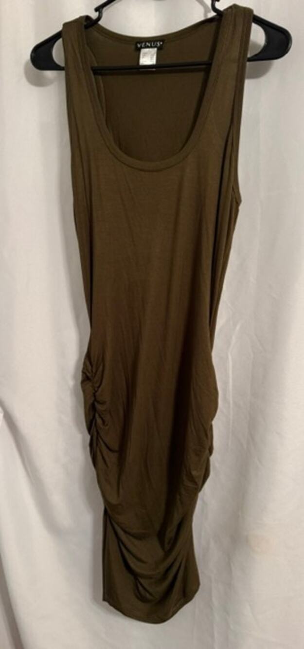 VENUS Olive Green Ruched Sleeveless Maxi Dress Size M Bodycon Draped
